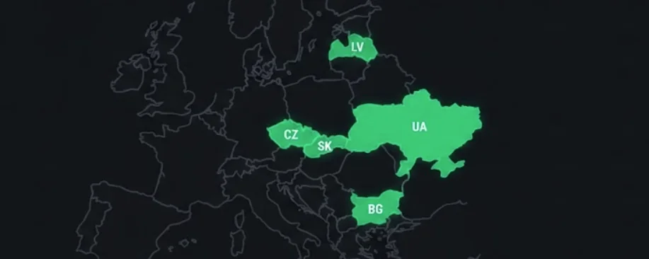 Mapa Európy so zvýraznenými krajinami realizovaných projektov